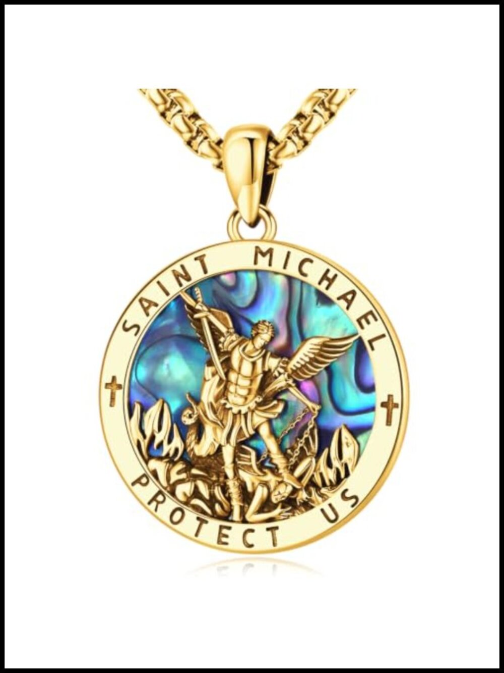St Michael Pendant Necklace 925 Sterling Silver Gold Plated Religious Jewelry
